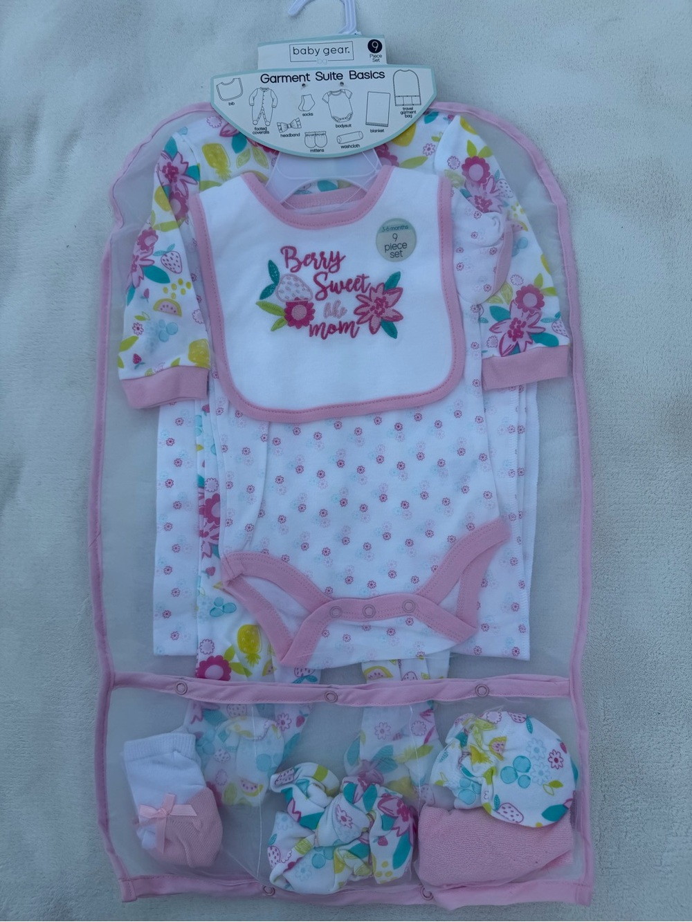 Baby Gear 9-Piece Floral Baby Outfit Set - Pink & White Size 3-6M